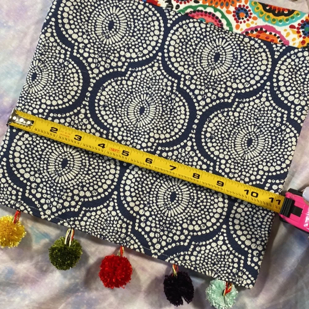 Kimbleberries • Boho Mixed Print Pom Pom Crossbody Canvas Bag